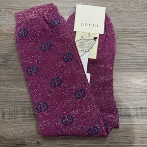 Gucci GG Logo Mauve Blue Glitter Tall Socks Kids